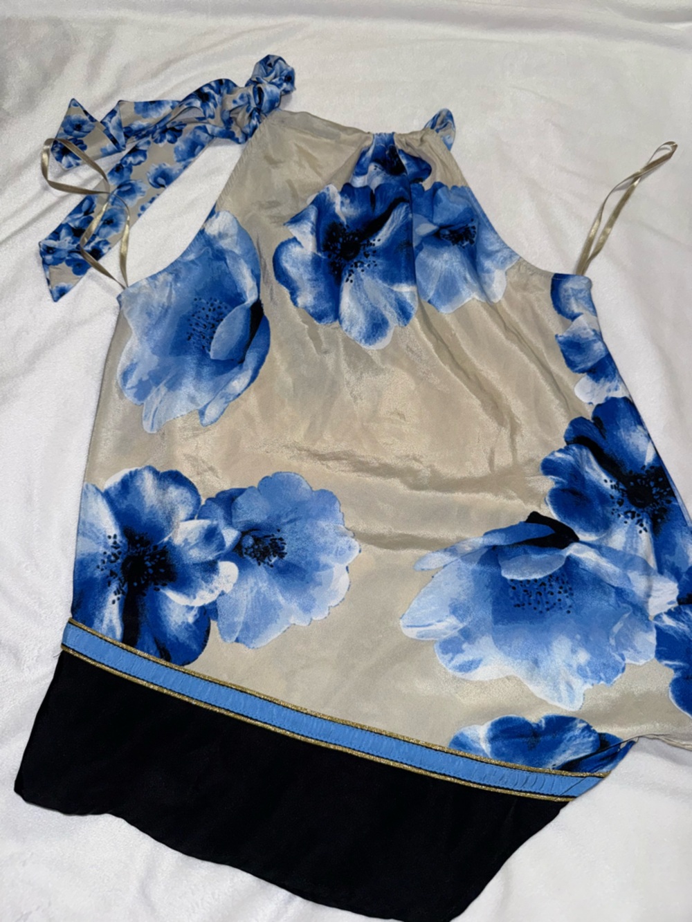 New York & Company Blue Floral Halter Blouse